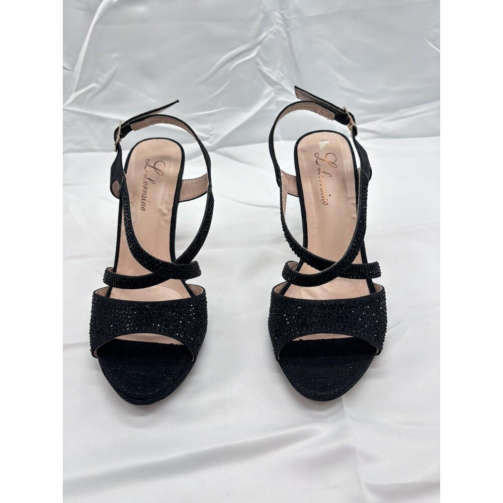 Lauren Lorraine Women's Slingback Buckle Adjustable Black Studded Heel  Size 8